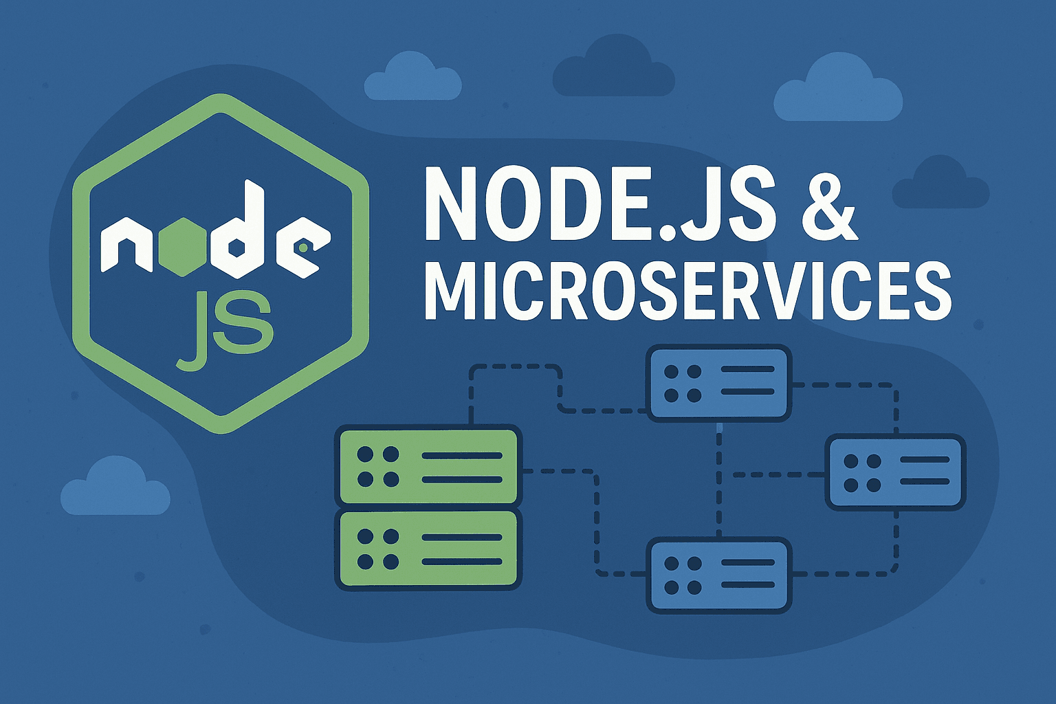 Node.js ile Ölçeklenebilir Mikroservisler cover image: Node.js logo and microservices diagram.