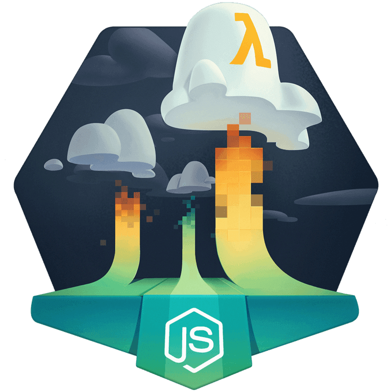 Node.js logo integrated with AWS Lambda and cloud icons, representing serverless application development